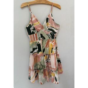 Ecowish Abstract Print Mini Dress Small Ruffle Tiered Cami Slip Dress